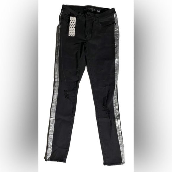 Noisy May Lucy Super Slim Skinny Leg Black Denim/Silver Stripes Size 28 NWT - Picture 6 of 8
